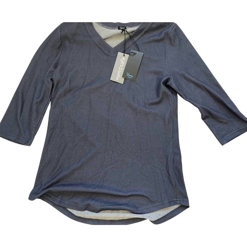 NEW SHANA APPAREL women's 3/4 sleeve fleece top in charcoal